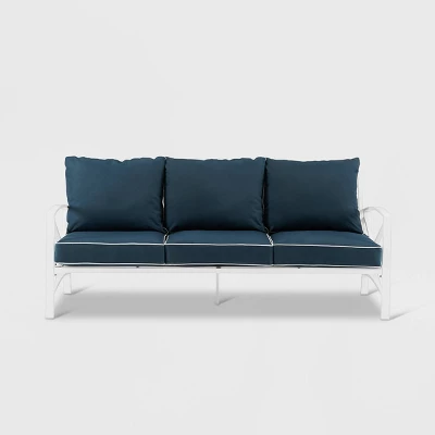 Kaplan Outdoor Metal Sofa White With Navy Cushions - Crosley 4 Kaplan Outdoor Metal Sofa White With Navy Cushions - Crosley - Image 2