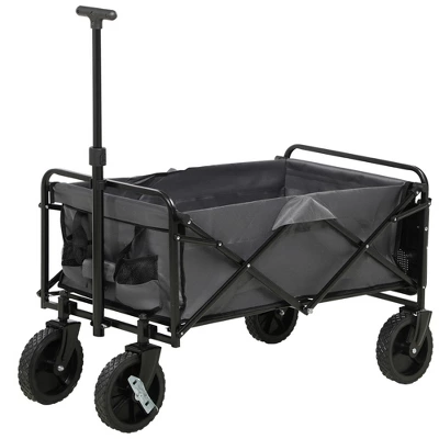 Outsunny Collapsible Wagon, Graden Carts With Wheels, Adjustable Handle, Folding Table And Cup Holders, Dark Gray 5 Outsunny Collapsible Wagon, Graden Carts With Wheels, Adjustable Handle, Folding Table And Cup Holders, Dark Gray - Image 3