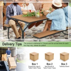 Costway 6FT Picnic Table Bench Set Outdoor HDPE Heavy-Duty Table For 6-8 Person Brown/Grey -Sunnydaze Decor Store GUEST 3585508e 9b0b 4f8b a2b5 bb9f323a8754