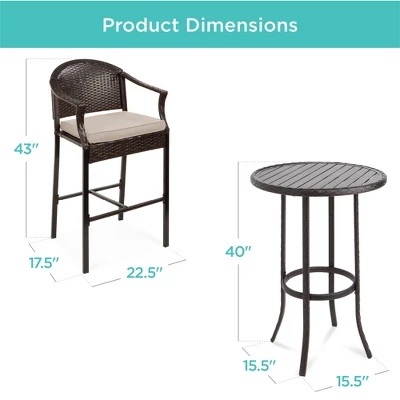 Best Choice Products 3-Piece Outdoor Wicker Bistro Bar Height Set For Patio, Garden W/ Barstools, Steel Frame 8 Best Choice Products 3-Piece Outdoor Wicker Bistro Bar Height Set For Patio, Garden W/ Barstools, Steel Frame - Image 6