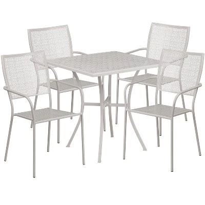 Flash Furniture Oia Commercial Grade 28" Square Indoor-Outdoor Steel Patio Table Set With 4 Square Back Chairs 6 Flash Furniture Oia Commercial Grade 28" Square Indoor-Outdoor Steel Patio Table Set With 4 Square Back Chairs - Image 4