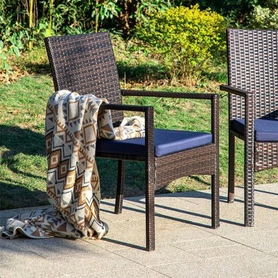 6pc Patio Dining Set With Acacia Wood Table & Bench And 4 PE Rattan Chairs - Captiva Designs 9 6pc Patio Dining Set With Acacia Wood Table & Bench And 4 PE Rattan Chairs - Captiva Designs - Image 7
