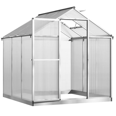 Outsunny Walk-In Polycarbonate Greenhouse With Roof Vent For Ventilation & Rain Gutter, Hobby Greenhouse For Winter 5 Outsunny Walk-In Polycarbonate Greenhouse With Roof Vent For Ventilation & Rain Gutter, Hobby Greenhouse For Winter - Image 3