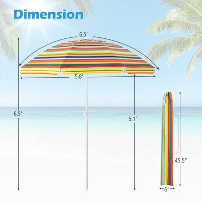 Costway 6.5Ft Patio Beach Sunshade Umbrella Portable Tilt Outdoor Yellowith Green/Navy/Blue 5 Costway 6.5Ft Patio Beach Sunshade Umbrella Portable Tilt Outdoor Yellowith Green/Navy/Blue - Image 3