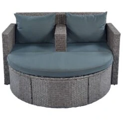 2pc Outdoor Wicker Conversation Sectional Set With Cushions & Half-Moon Side Table For Umbrella - Gray - GODEER -Sunnydaze Decor Store GUEST 3680463a 8551 49e0 b178 c97a4e008ce3