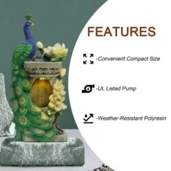 LuxenHome Resin Blue And Green Peacock Outdoor Fountain Garden Fountain With LED Light -Sunnydaze Decor Store GUEST 37230048 bc3d 435e a975 752c69677107