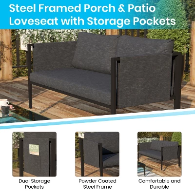 Merrick Lane Outdoor Love Seat/Sofa With Removable Fabric Cushions And Steel Frame 9 Merrick Lane Outdoor Love Seat/Sofa With Removable Fabric Cushions And Steel Frame - Image 7