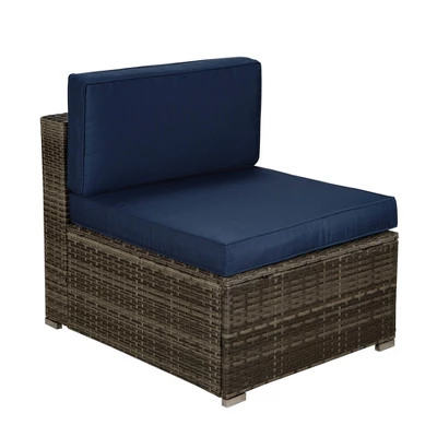 3pc Outdoor Rattan Wicker Conversation Set With Accent Table & Sectional - Brown/Blue - GODEER 9 3pc Outdoor Rattan Wicker Conversation Set With Accent Table & Sectional - Brown/Blue - GODEER - Image 7