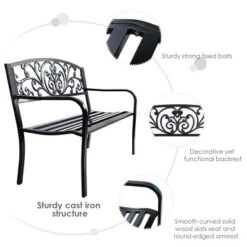 Costway 50'' Patio Park Garden Bench Porch Chair Steel Frame Cast Iron Backrest -Sunnydaze Decor Store GUEST 3809ab2c 49a9 42e8 8c24 4c0ea8985c50