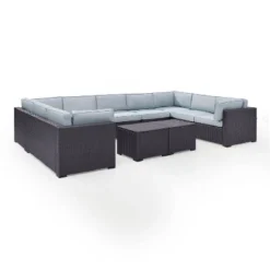 Biscayne 7pc Outdoor Wicker Sectional Set With 2 Coffee Tables - Mist - Crosley -Sunnydaze Decor Store GUEST 38291d09 0fc2 4068 8eae d5200bde3917