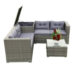 4pc Wicker Patio Conversation Seating Set With Thick Cushions - Gray - GODEER 24 4pc Wicker Patio Conversation Seating Set With Thick Cushions - Gray - GODEER -Sunnydaze Decor Store GUEST 383165ef 8a46 4743 a96b 7f5ffca7b1a2 1