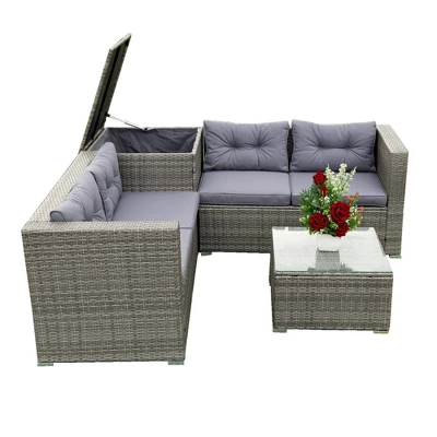 4pc Wicker Patio Conversation Seating Set With Thick Cushions - Gray - GODEER 10 4pc Wicker Patio Conversation Seating Set With Thick Cushions - Gray - GODEER - Image 8