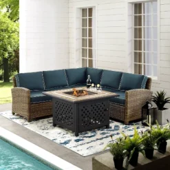 Bradenton 4pc Outdoor Wicker Sectional Set With Fire Table - Crosley -Sunnydaze Decor Store GUEST 388dd036 4a29 4a10 9225 86973889c9ee