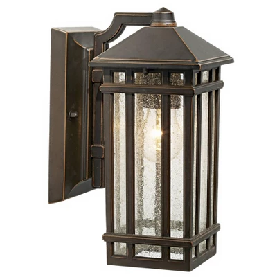 Kathy Ireland Sierra Craftsman Mission Outdoor Wall Light Fixtures Set Of 2 Rubbed Bronze 10 1/2" Seedy Glass Panels For Post Exterior Light Barn Deck 5 Kathy Ireland Sierra Craftsman Mission Outdoor Wall Light Fixtures Set Of 2 Rubbed Bronze 10 1/2" Seedy Glass Panels For Post Exterior Light Barn Deck - Image 3