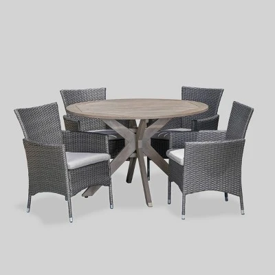 Cedros 5pc Acacia Wood And Wicker Dining Set - Christopher Knight Home 3 Cedros 5pc Acacia Wood And Wicker Dining Set - Christopher Knight Home