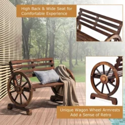 Costway Outdoor Wooden Wagon Wheel Garden Bench 2-Person Slatted Seat Armrests Rustic 16 Costway Outdoor Wooden Wagon Wheel Garden Bench 2-Person Slatted Seat Armrests Rustic -Sunnydaze Decor Store GUEST 3a4782c3 9865 46a0 80fe 3a5944879bec