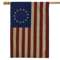 Betsy Ross Burlap House Flag Hearts 28" X 40" Briarwood Lane