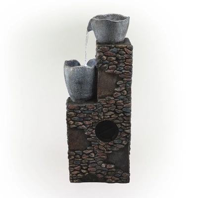 42" Resin Outdoor 4-Tier Stone Bowl Fountain With LED Lights Gray - Alpine Corporation 6 42" Resin Outdoor 4-Tier Stone Bowl Fountain With LED Lights Gray - Alpine Corporation - Image 4