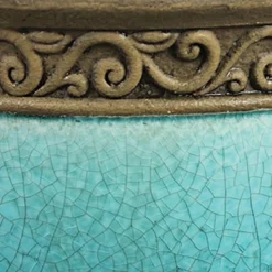 Southern Patio Cadiz 8 Inch Diameter Crackled Glazed Ceramic Indoor Outdoor Garden Planter Pot Urn With Saucer For Flowers, Herbs, And Plants, Teal