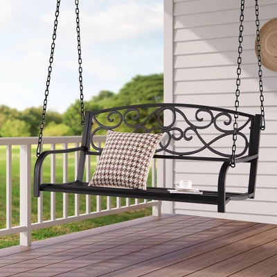 Tangkula Patio Hanging Porch Swing Outdoor 2-Person Metal Swing Bench Chair W/ Chains 3 Tangkula Patio Hanging Porch Swing Outdoor 2-Person Metal Swing Bench Chair W/ Chains