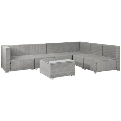 7pc Wicker Patio Conversation Set With Pillows & Cushion - Gray/Blue - GODEER 4 7pc Wicker Patio Conversation Set With Pillows & Cushion - Gray/Blue - GODEER - Image 2