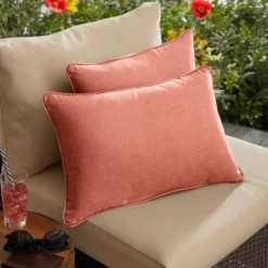 2pk Rectangle Sunbrella Corded Indoor Outdoor Throw Pillows Coral