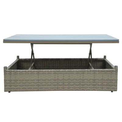 5pc Outdoor Wicker Conversations Set With Adjustable Sofa, Ottomans & Accent Table - Gray - GODEER 7 5pc Outdoor Wicker Conversations Set With Adjustable Sofa, Ottomans & Accent Table - Gray - GODEER - Image 5