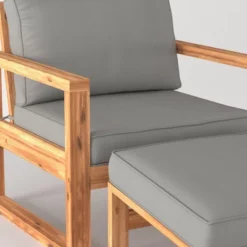 Galia 2pc Square Leg Acacia Wood Chair And Ottoman With Cushions - Brown - Saracina Home -Sunnydaze Decor Store GUEST 3de53d41 3e21 483c b5fd dd00d2e5b95e