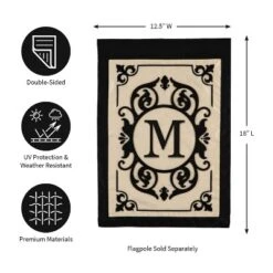 Evergreen Flag Cambridge Chic Letter M Monogram Applique Garden Flag - 12.5" Wide X 18" High