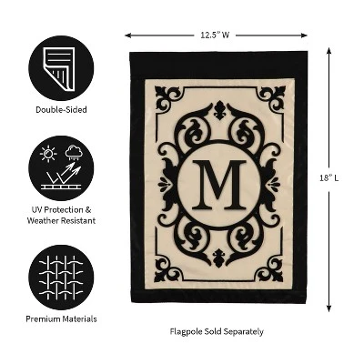 Evergreen Flag Cambridge Chic Letter M Monogram Applique Garden Flag - 12.5" Wide X 18" High 3 Evergreen Flag Cambridge Chic Letter M Monogram Applique Garden Flag - 12.5" Wide X 18" High