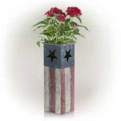 Alpine Corporation 4" Wide Patriotic Square Iron Indoor Outdoor Novelty Planter Red/White/Blue -Sunnydaze Decor Store GUEST 3ea650dd f495 49d9 a290 a3848d28f81a