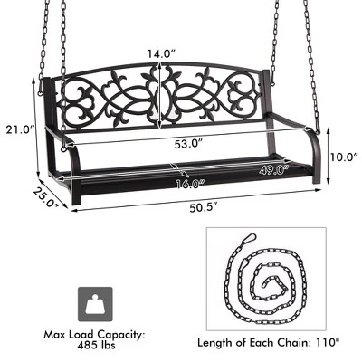 Tangkula Patio Hanging Porch Swing 2-Person Outdoor Metal Swing Bench Chair W/ Chains 5 Tangkula Patio Hanging Porch Swing 2-Person Outdoor Metal Swing Bench Chair W/ Chains - Image 3