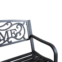 Outsunny 50" Outdoor Metal Welcome Bench, Powder Coated Cast Iron Sign & Steel Frame, 2 Person Bench With Antique Vine Motifs & Slatted Seat, Black -Sunnydaze Decor Store GUEST 3f111205 2d54 4cd2 84a6 54408320f897