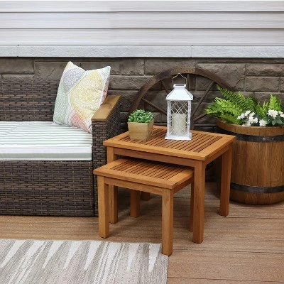 Sunnydaze Decor Sunnydaze Meranti Wood Outdoor Nesting Side Tables - Brown - 2pc 7 Sunnydaze Decor Sunnydaze Meranti Wood Outdoor Nesting Side Tables - Brown - 2pc - Image 5