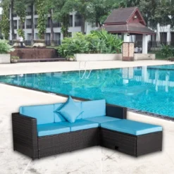 4pc Wicker Patio Sectional Seating Set With Cushions - Brown/Blue - GODEER 19 4pc Wicker Patio Sectional Seating Set With Cushions - Brown/Blue - GODEER -Sunnydaze Decor Store GUEST 3f63acd8 18e3 42a0 ad4d f1ff0a7adc05