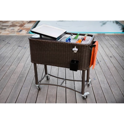 80qt Portable Rolling Patio Cooler Dark Wicker - Permasteel 4 80qt Portable Rolling Patio Cooler Dark Wicker - Permasteel - Image 2