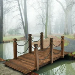 Costway 5 Ft Wooden Garden Bridge Arc Footbridge Stained Finish Walkway W/Rails -Sunnydaze Decor Store GUEST 4093af68 e439 4ab2 8a40 efc0ba4bfb98