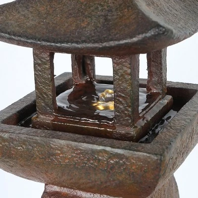 LuxenHome Resin Japanese Pagoda Fountain With LED Light 6 LuxenHome Resin Japanese Pagoda Fountain With LED Light - Image 4