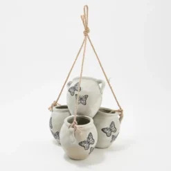 Evergreen Hanging Pot Planter, White Wash