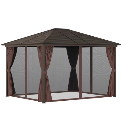 Outsunny 10' X12' Hardtop Gazebo With Aluminum Frame, Permanent Metal Roof Gazebo Canopy With 2 Hooks, Curtains And Netting For Garden 5 Outsunny 10' X12' Hardtop Gazebo With Aluminum Frame, Permanent Metal Roof Gazebo Canopy With 2 Hooks, Curtains And Netting For Garden - Image 3