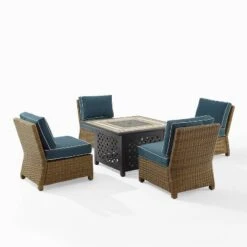 Bradenton 5pc Outdoor Wicker Armless Chair & Fire Table Set - Crosley -Sunnydaze Decor Store GUEST 41232331 c25f 470f 9399 c6751a3a6e5b