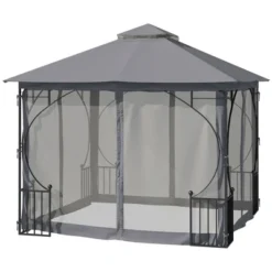 Outsunny 10' X 10' Patio Gazebo Canopy Outdoor Pavilion With Mesh Netting SideWalls, 2-Tier Polyester Roof, & Steel Frame, Dark Gray 9 Outsunny 10' X 10' Patio Gazebo Canopy Outdoor Pavilion With Mesh Netting SideWalls, 2-Tier Polyester Roof, & Steel Frame, Dark Gray -Sunnydaze Decor Store GUEST 4123ad6b dc9e 47f4 94b9 a2ebf939c49f