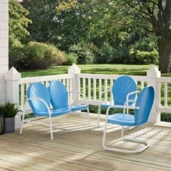 Griffith 3pc Outdoor Seating Set - Sky Blue - Crosley -Sunnydaze Decor Store GUEST 42008ad1 f2ad 4a95 b5bf a49c52b9ad64