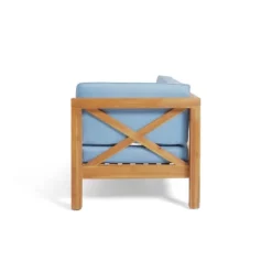 2pc Brava Outdoor Acacia Wood Right Arm Loveseat & Coffee Table With Cushion Teak/Blue - Christopher Knight Home -Sunnydaze Decor Store GUEST 4223d632 4b80 4b78 b7a2 646893c0be6e