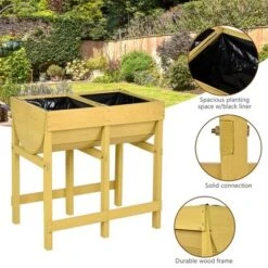 Costway Raised Wooden V Planter Elevated Vegetable Flower Bed Free Standing Planting With Liner -Sunnydaze Decor Store GUEST 42557af6 1699 4a1a 9fa6 b749d00153ed