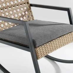 Komodo Modern Boho Faux Rattan & Metal Outdoor Rocking Chair With Cushion - Brown/Gray - Saracina Home -Sunnydaze Decor Store GUEST 4268a33a 53bd 49e0 b7a4 c9883457bf9f