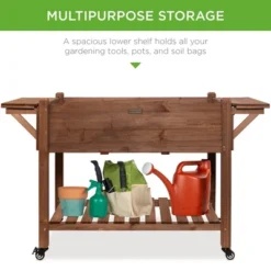 Best Choice Products 57x20x33in Mobile Raised Garden Bed Elevated Wood Planter Box W/ Folding Side Tables - Brown -Sunnydaze Decor Store GUEST 427c8045 3f79 4a54 ab6b 15e21fd0a869