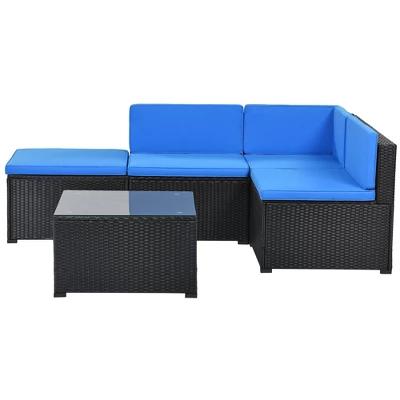 5pc Wicker Patio Sectional Seating Set With Cushions - Black/Blue - GODEER 19 5pc Wicker Patio Sectional Seating Set With Cushions - Black/Blue - GODEER - Image 17