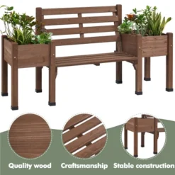 Yaheetech 2 In 1 Outdoor Solid Wood Double-bench For Patio Backyard Brown -Sunnydaze Decor Store GUEST 434450b1 e689 453f 8846 3bb2a63a077a