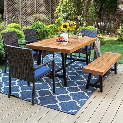 6pc Patio Dining Set With Acacia Wood Table & Bench And 4 PE Rattan Chairs - Captiva Designs 12 6pc Patio Dining Set With Acacia Wood Table & Bench And 4 PE Rattan Chairs - Captiva Designs - Image 10
